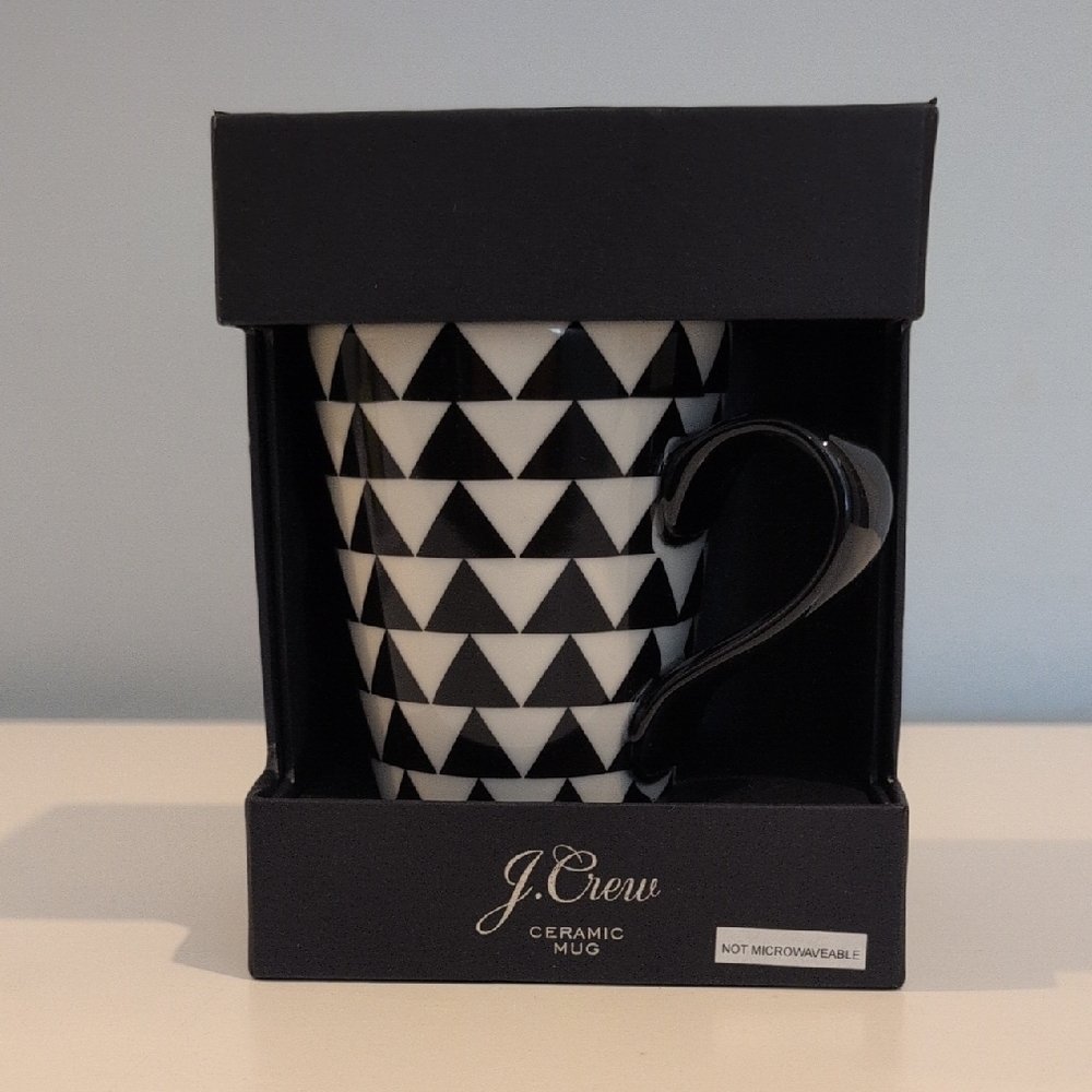 J. Crew Eight Ounce Black And White Ceramic Coffee Mug New With Tag In Box